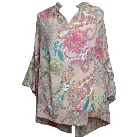 Spense Floral Tunic Top  XXL Pullover V Neck Bell Sleeves - Picture 1 of 8